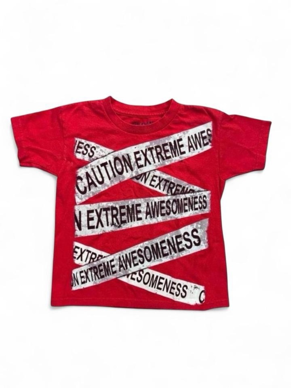 Gildan Youth XS Caution Extreme Awesomeness Red Graphic Tee
